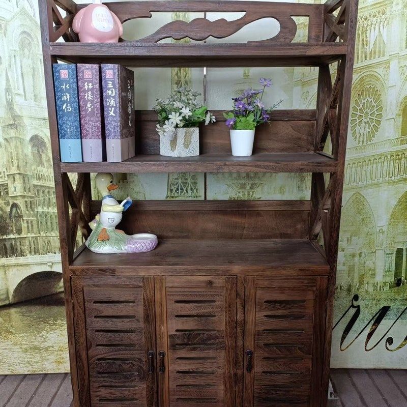 田园书架简约书报架复古柜子储物柜玄关柜百叶地柜阳台柜子