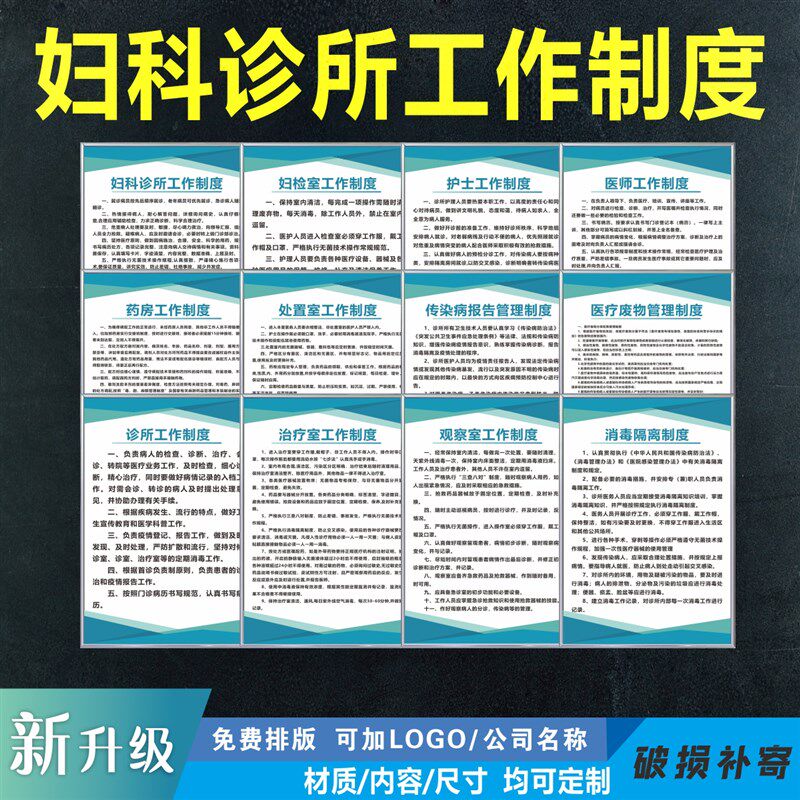 妇科诊所规章度牌上墙医生护士职责药房处置室传染病医疗废物图