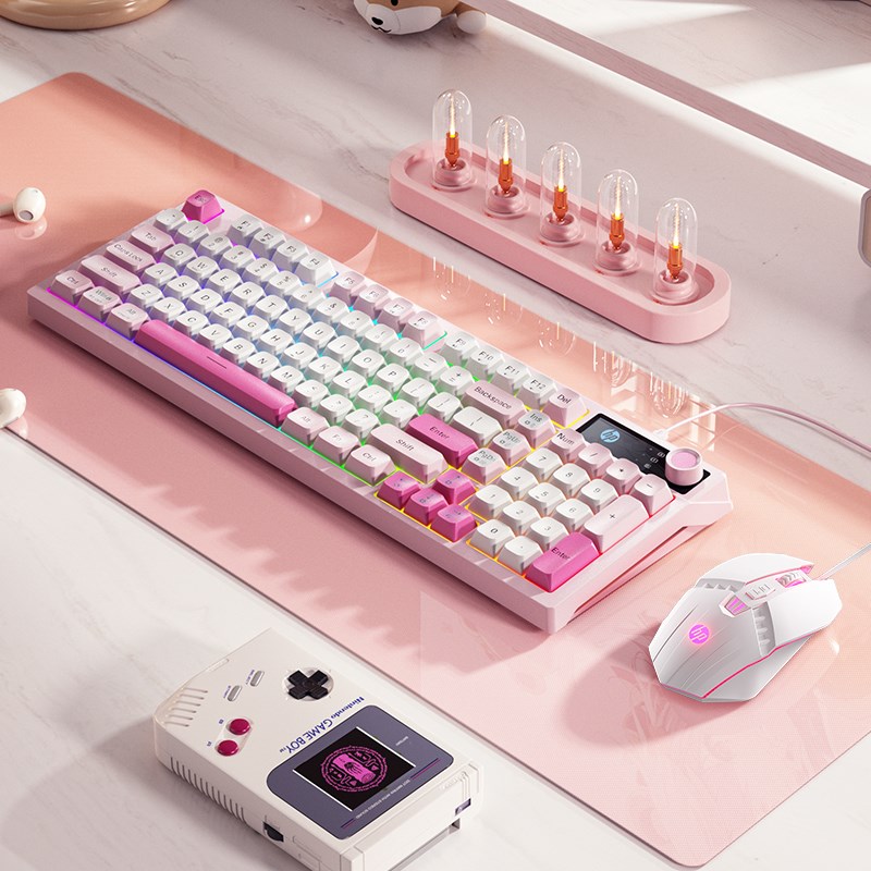 惠普机械手感游戏有线静音精致键盘键鼠套装女台式电脑办公笔记本