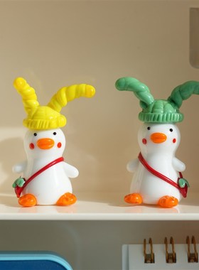 淄博琉璃手工艺品草帽上鸭车载桌面可爱公仔玩偶创意小礼物