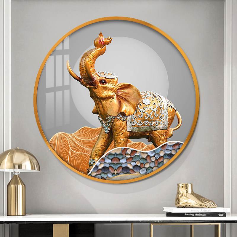 吉祥如意象圆形挂画入户玄关画过道晶瓷画壁画