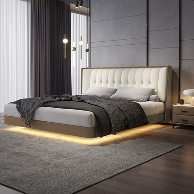 现代风真皮床主卧1米8双人大床高端软包床2025新款悬浮床2米x2米2