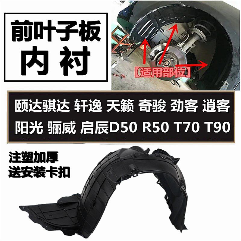 颐达骐达天籁阳光逍客劲客轩逸启辰新蓝鸟奇骏前叶板内衬挡泥板