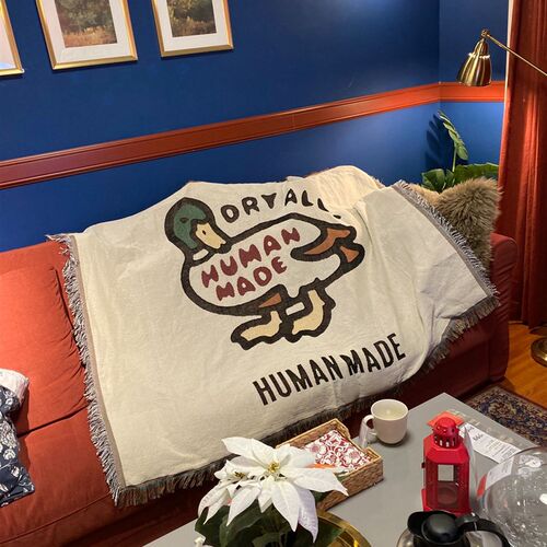 Human made个性潮流时尚卡通可爱鸭子棉质毛毯布置沙发毯子装饰毯