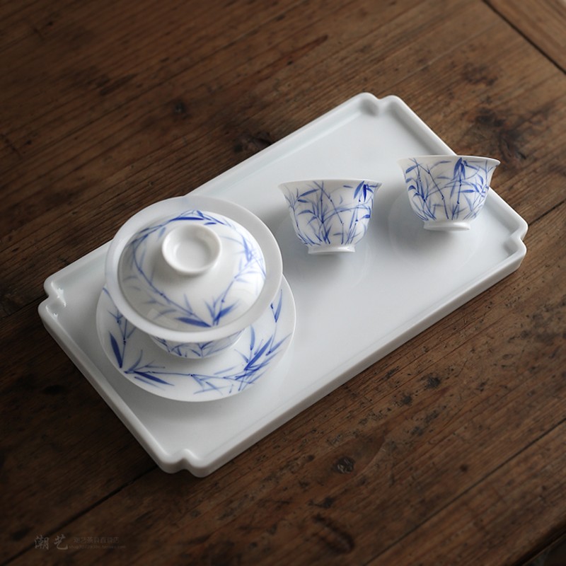 手绘青花竹影茶壶泡茶器白瓷反口茶杯主人品茗杯茶碗陶瓷功夫茶具