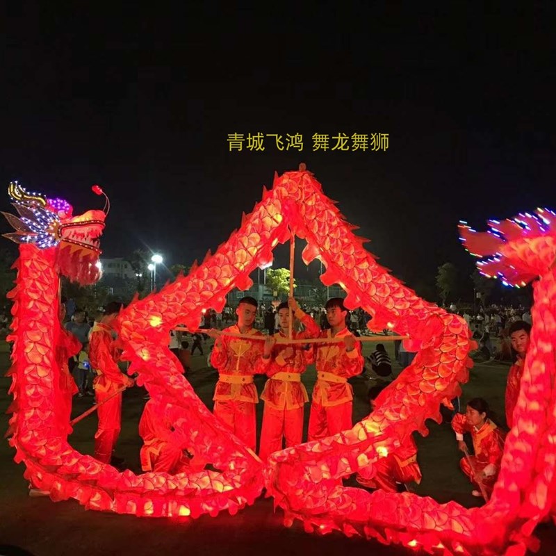 舞龙LED灯光舞龙道具夜光龙绸布LED灯光龙舞龙道具国标三号龙道具
