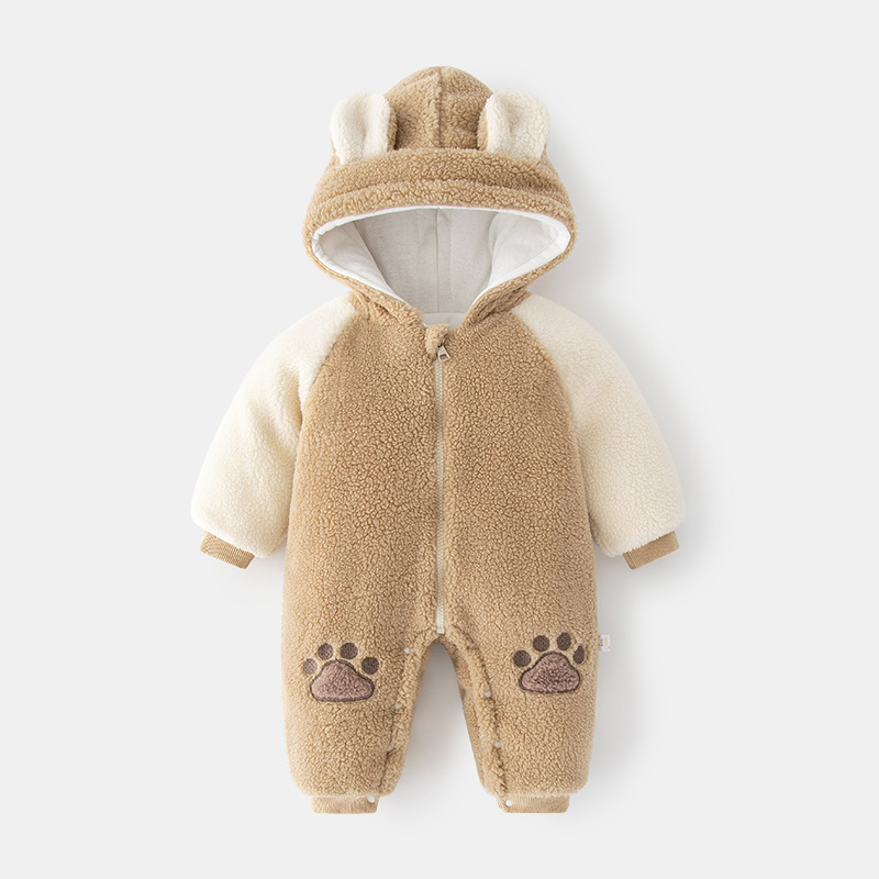 爱亲贝贝婴儿夹棉连体衣秋冬男女宝宝外出冬季加厚爬服外穿棉哈衣