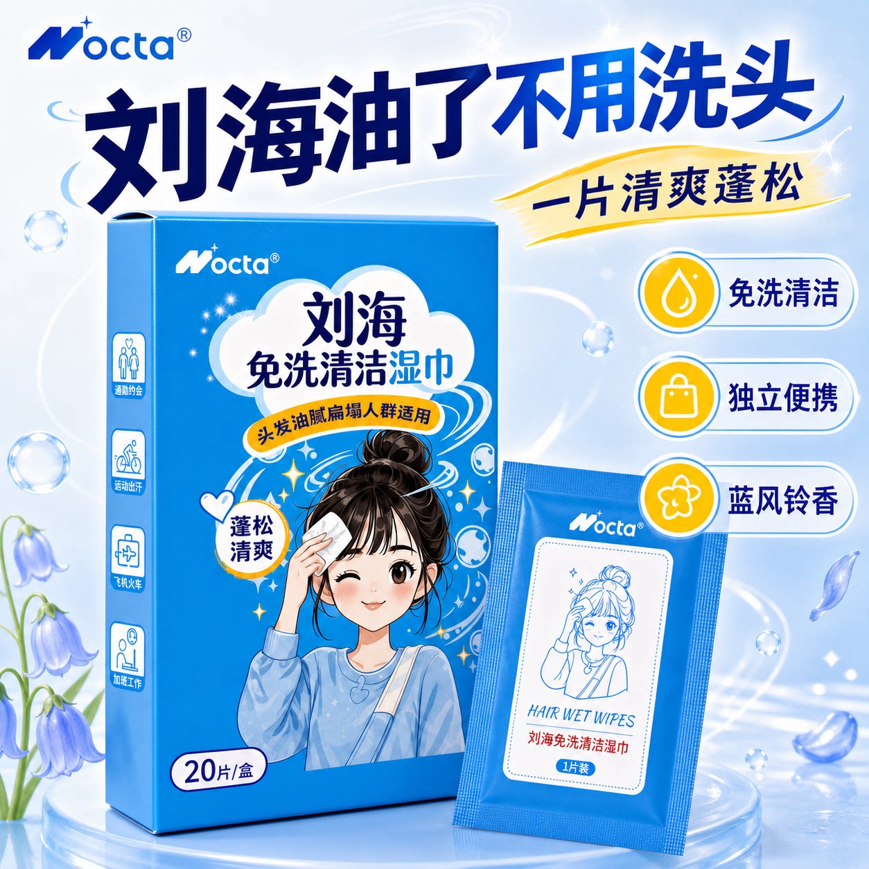 NOCTA刘海清洁免洗湿巾头发蓬松神器懒人去油吸油便携湿纸巾