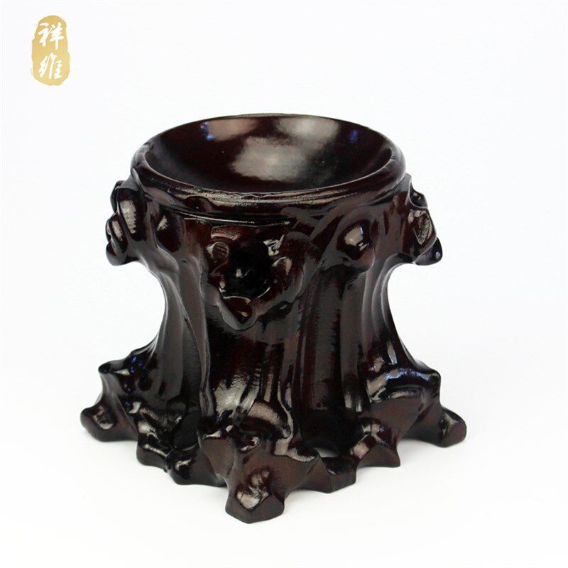 雕晶球葫芦底座凹槽球座鸵鸟蛋圆球奇石工艺品木质托架