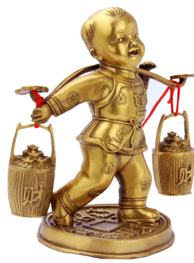 铜挑财运财童子送财善财童子家居装饰铜工艺礼品摆设
