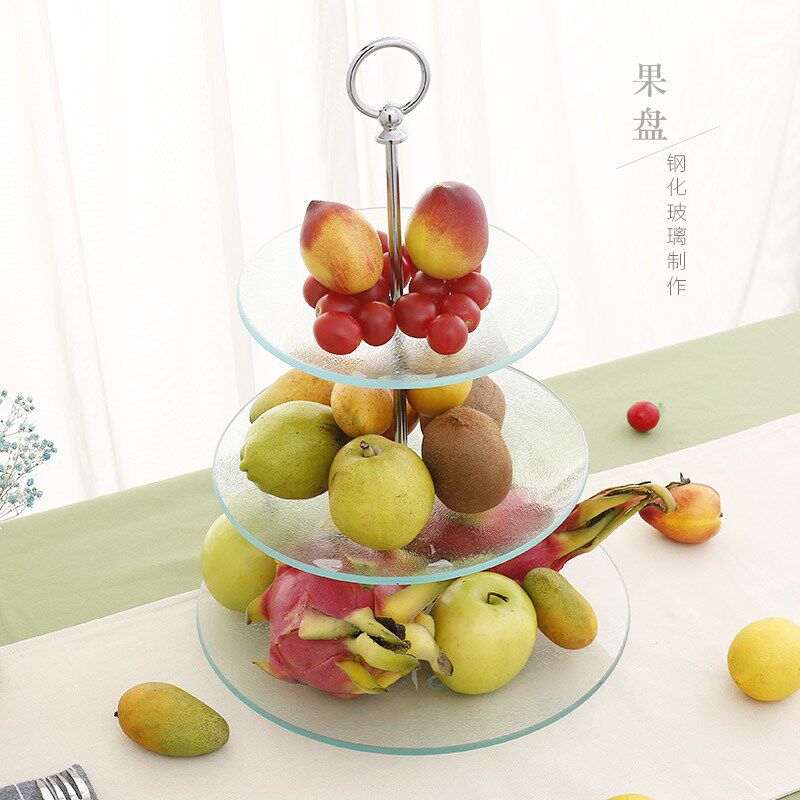 欧式三层果盘圆形甜品台塔糕点玻璃下午茶点心蛋糕架托