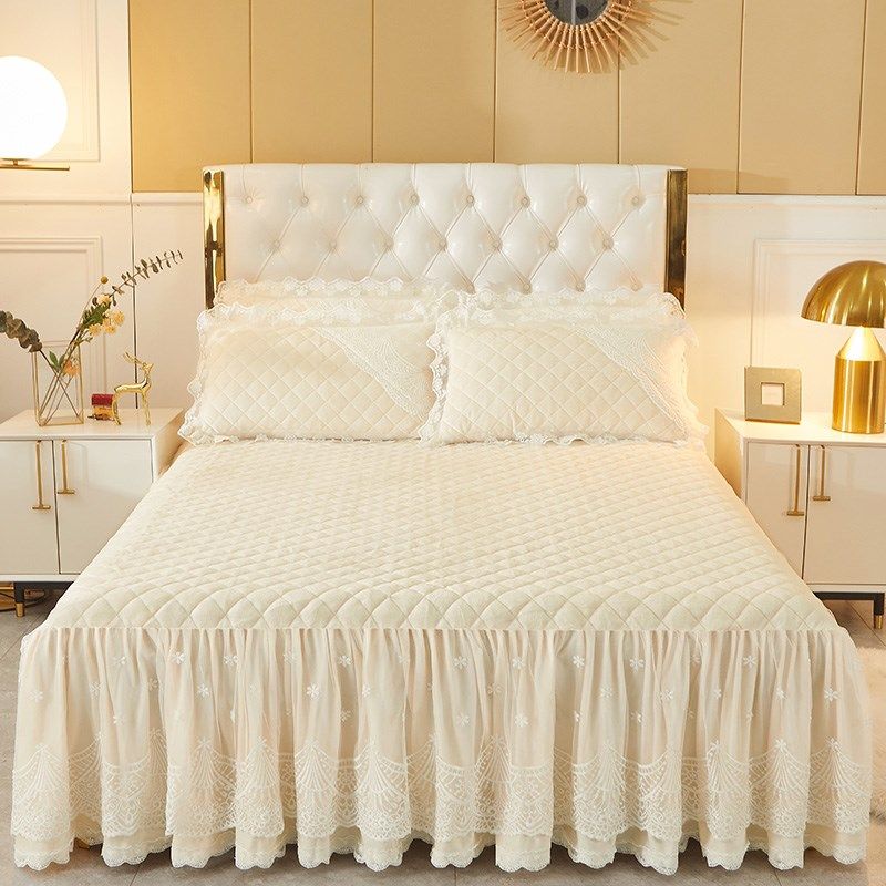 申牟家纺短毛绒水晶绒蕾丝床裙式单件夹棉席梦思床套滑床单,床上用品,床裙,淘宝优惠券,粉丝福利购,淘宝优惠卷