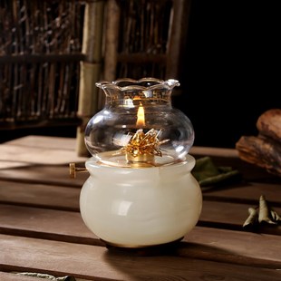 涛羽汉白玉石酥油灯液体油灯灯盏灯芯佛J油灯佛前供灯长明老式佛