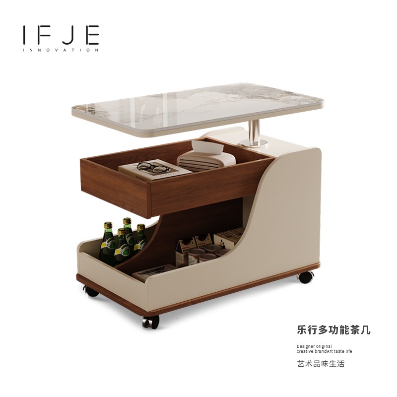 IFJE 可移动茶几客厅小户型沙发边柜带轮小推车岩板多功能小桌子