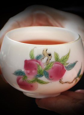 主人杯茶杯瓷杯子功夫品茗羊脂玉专用大号茶盏罗汉陶瓷白色男女士