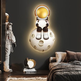 宇航员玄关装 饰画led发光带灯画卡通创意背景墙挂画儿童房间壁画