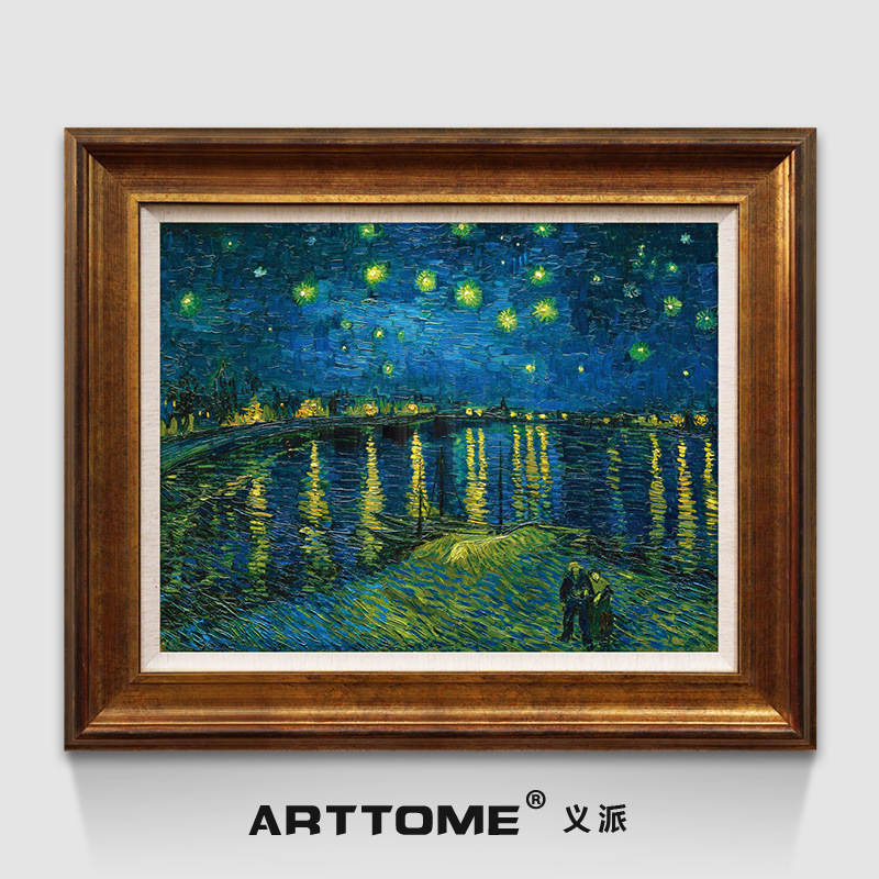 梵高-罗纳河上的星夜 美欧式玄关餐厅卧室书房风景抽X象油画装饰图片