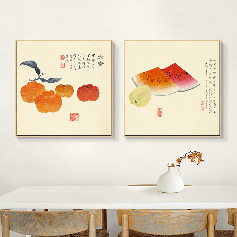 中国风餐厅ins挂画客厅墙面饭B厅单幅水果中式卧室现代简约装饰画图片