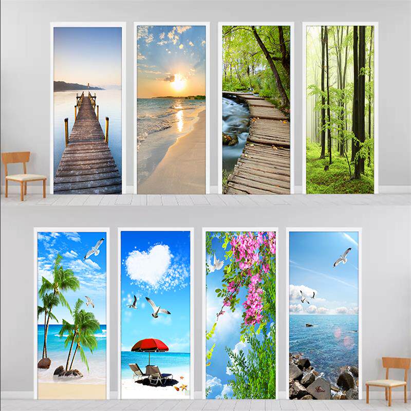 风景门贴纸自粘装饰整张木门翻新卧室衣柜卫生间厕所防水玻璃贴画,家居饰品,软装墙贴,淘宝优惠券,粉丝福利购,淘宝优惠卷