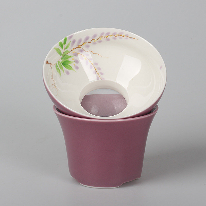 紫藤花茶漏滤茶器手绘陶瓷功夫茶具配件茶叶茶隔过滤器家用过滤细