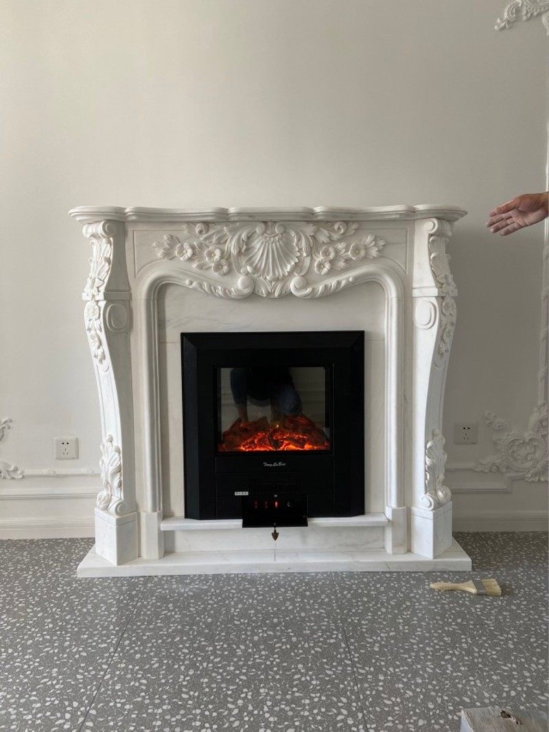 米新款植物黑山石黄壁炉汉白玉大理石石材石雕曲阳雕塑欧式雕刻