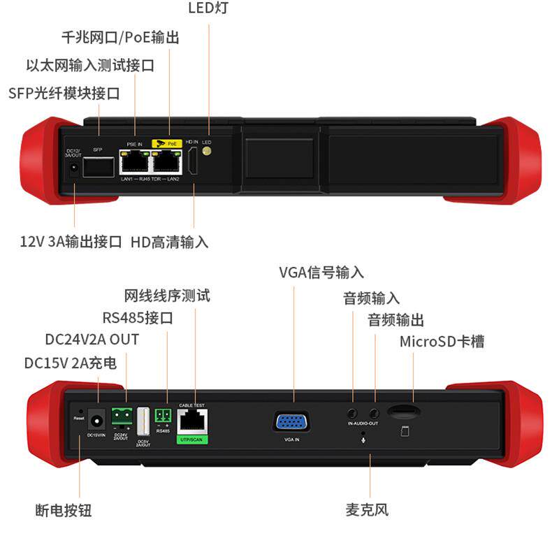 工程宝网8英寸多功能视讯监控测试仪 适用数位网路摄影机检测