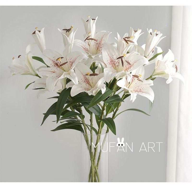 田园高档客厅摆设餐桌电视柜摆件3头手感百合花仿真花假花装饰花,家居饰品,仿真花/假花,淘宝优惠券,粉丝福利购,淘宝优惠卷