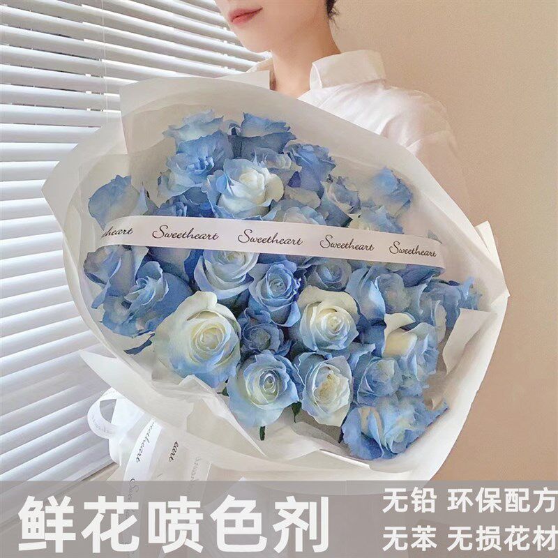 鲜花专用自喷漆吸色剂密西根碎冰蓝玫瑰花粉色花艺干花染色喷色剂