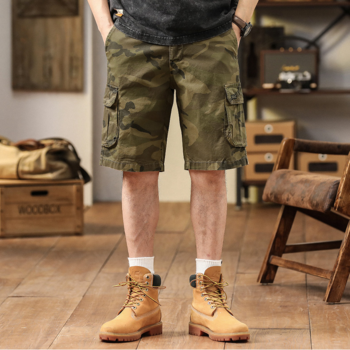 2025新款大码迷彩休闲中裤美式