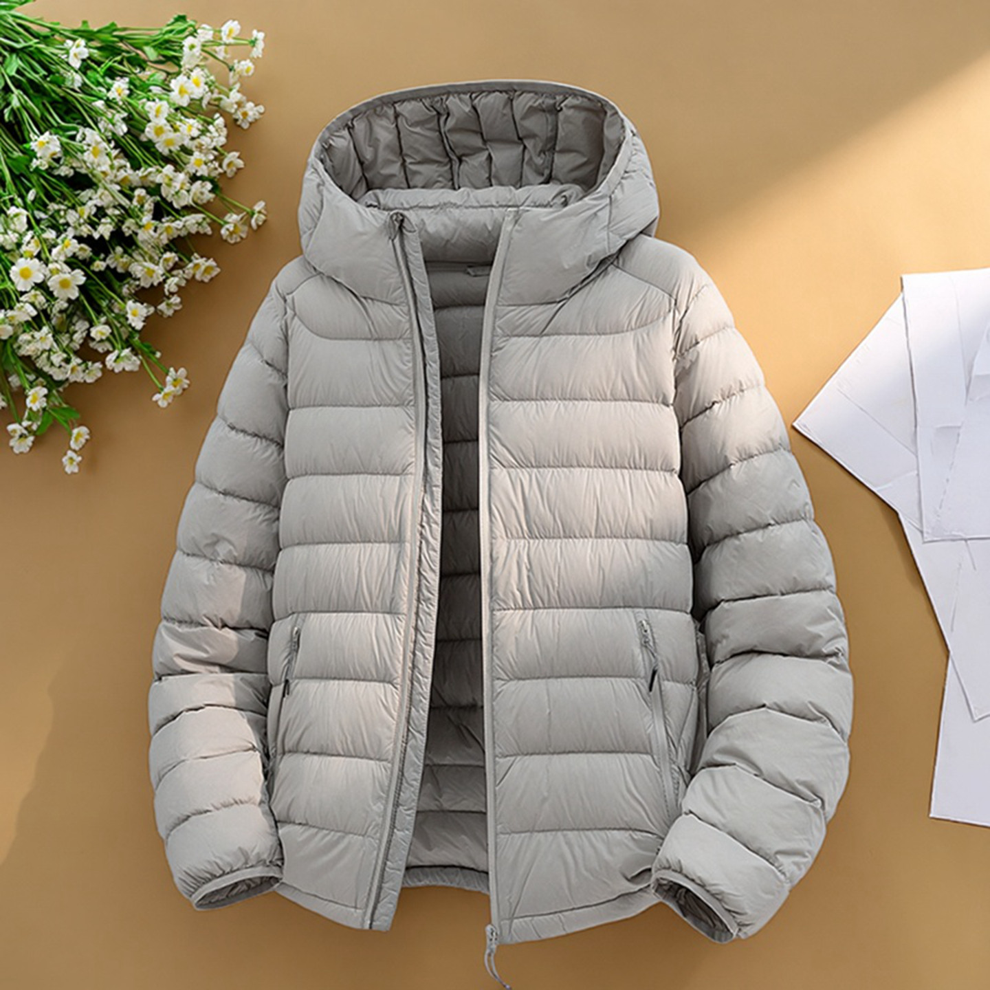 轻薄90绒连帽排骨羽绒服
