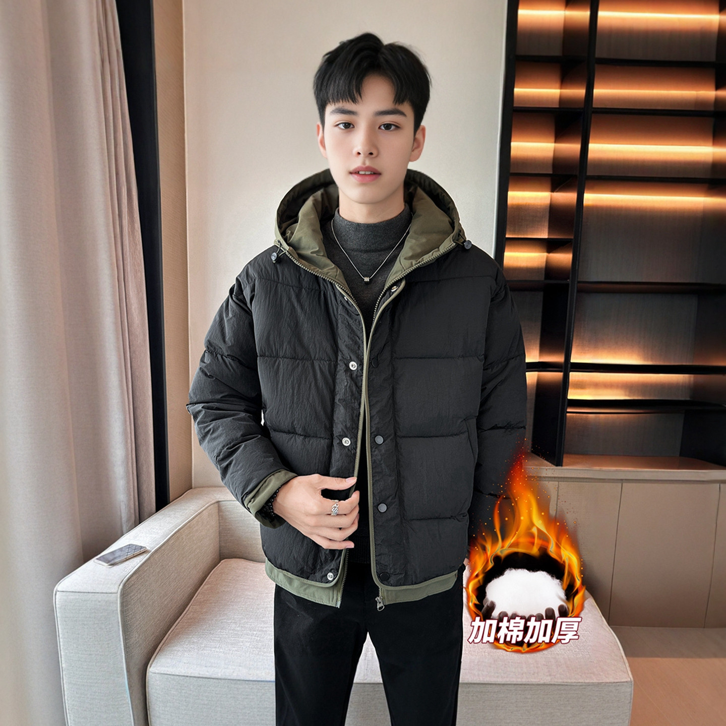 男士棉衣冬季棉袄夹克棉服加厚保暖连帽外套绵袄休闲高端品质防风