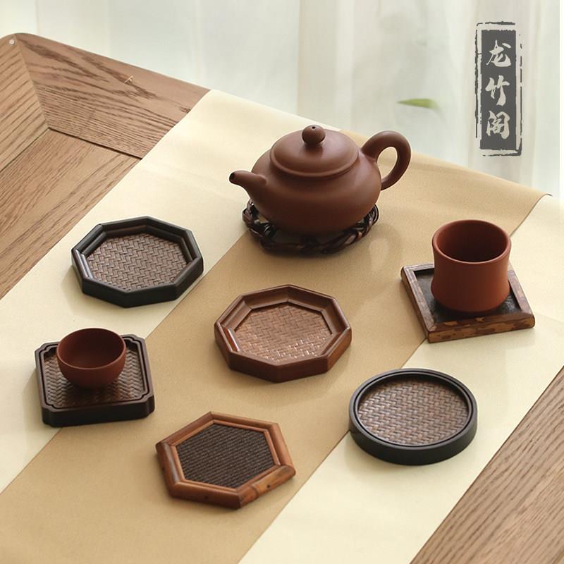 竹编杯垫托席面复古日式茶杯托壶垫壶承隔热餐垫功夫茶具茶道配件