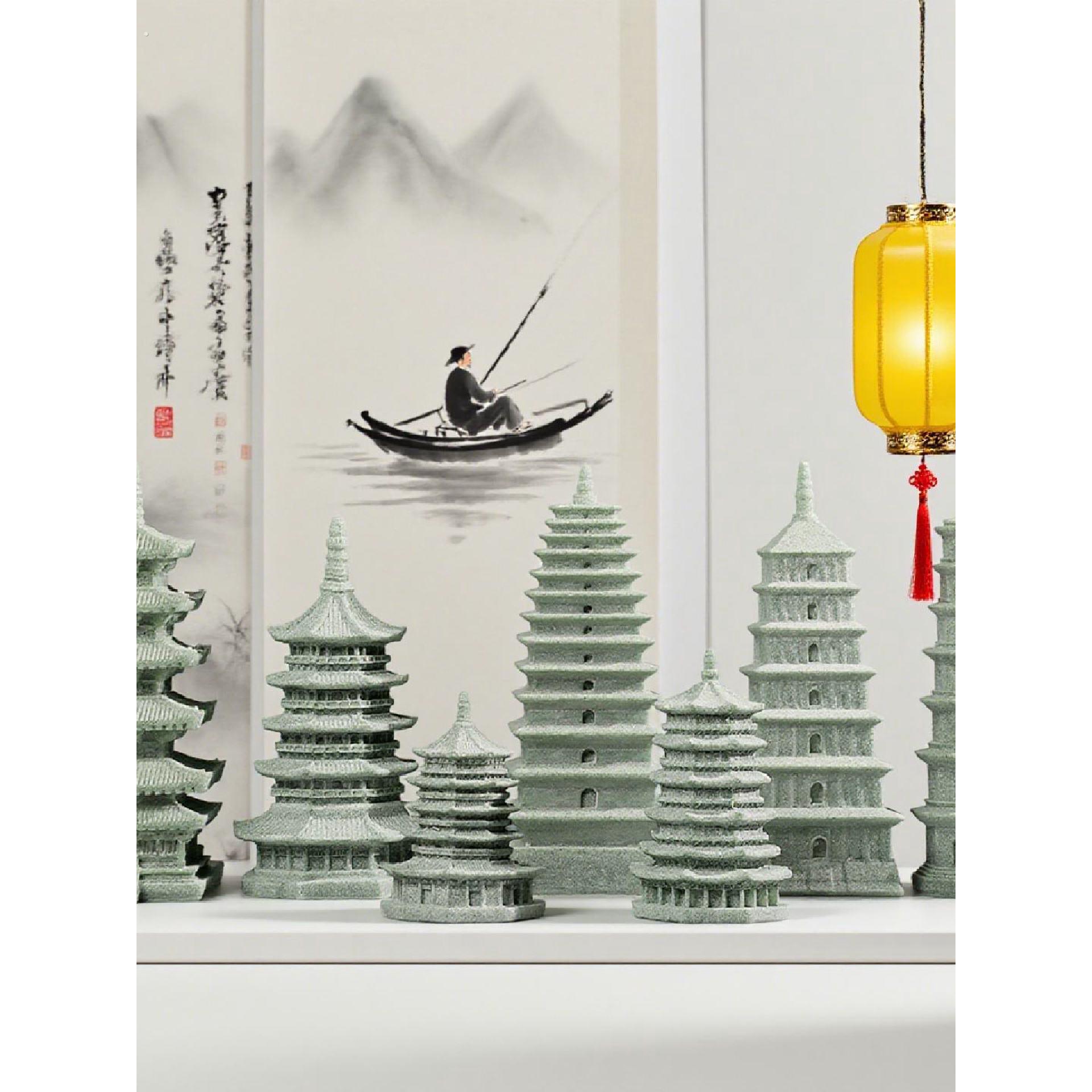 新中式青砂石仿真历史古塔小摆件家居客厅书房茶桌庭院景观装饰品