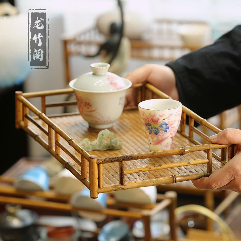功夫茶台茶具收纳展示架茶杯置物架杯架茶道竹敬茶托盘轻奢奉茶盘