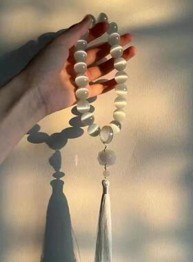 白月光猫眼石手持十八子古文玩手串女生盘珠流苏小手捻绕指柔古风