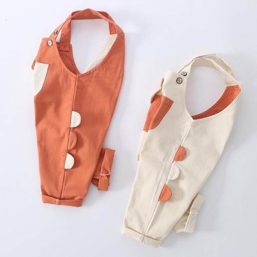 婴儿春款薄款可开档背带裤纯棉婴幼童不掉色长裤短裤