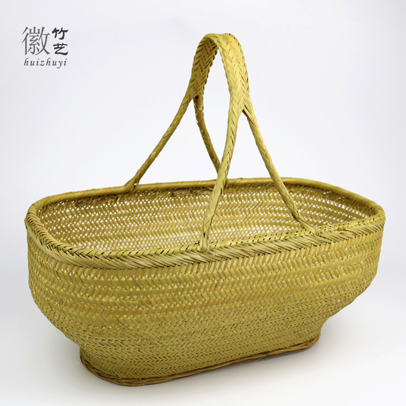 家用竹篮手提手工编织买菜篮子竹编筐装鸡蛋藤编长方形购物果筐