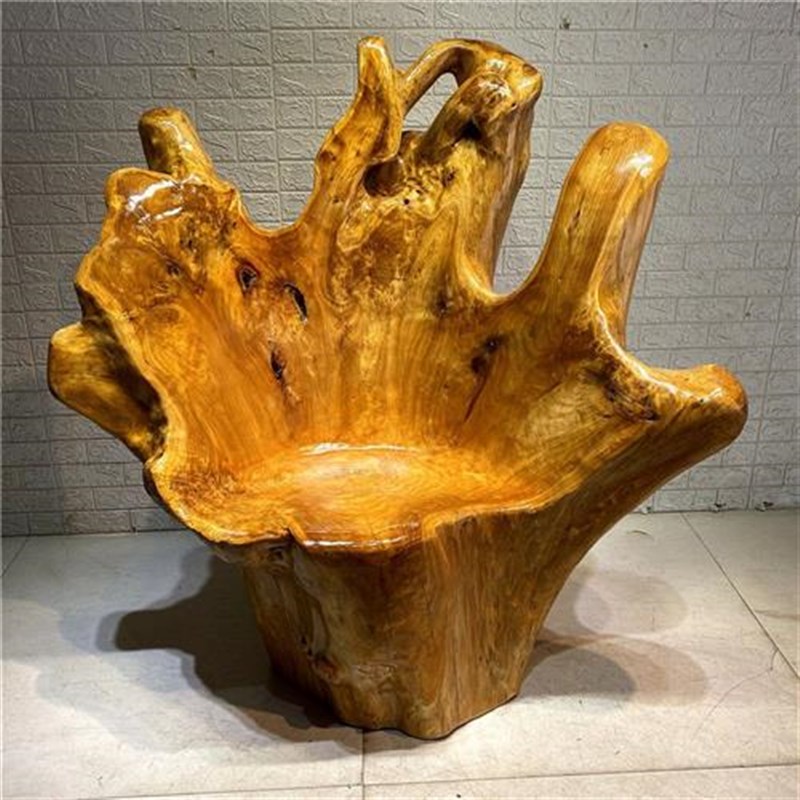 原木根雕靠背椅木头凳子大板茶桌茶几主人椅实木树头树根杉木转椅