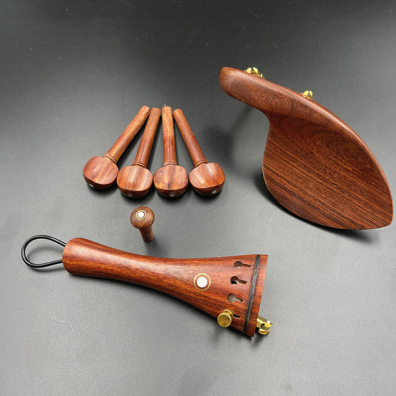 小提琴配件整套红酸枝配件 琴轴/尾柱/拉弦板/腮托 带尾绳微调4/4