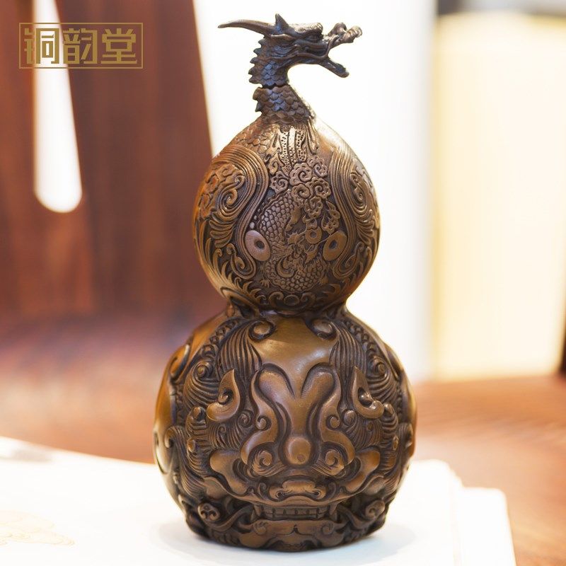 铜韵堂龙头貔貅铜葫芦摆件开口家居桌面摆设办公室装饰品送礼领导