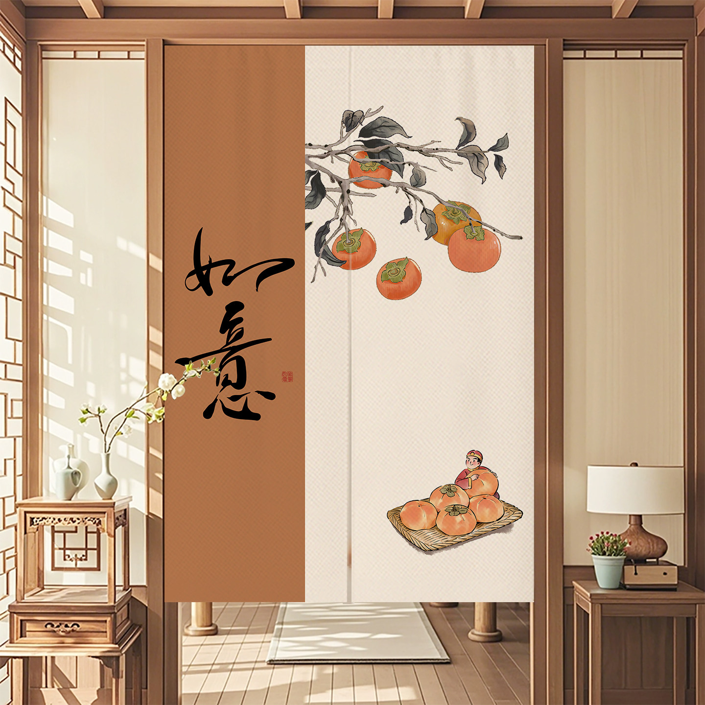 中式门帘隔断帘卧室房间家用挂帘免打孔厨房卫生间遮挡帘半截短帘