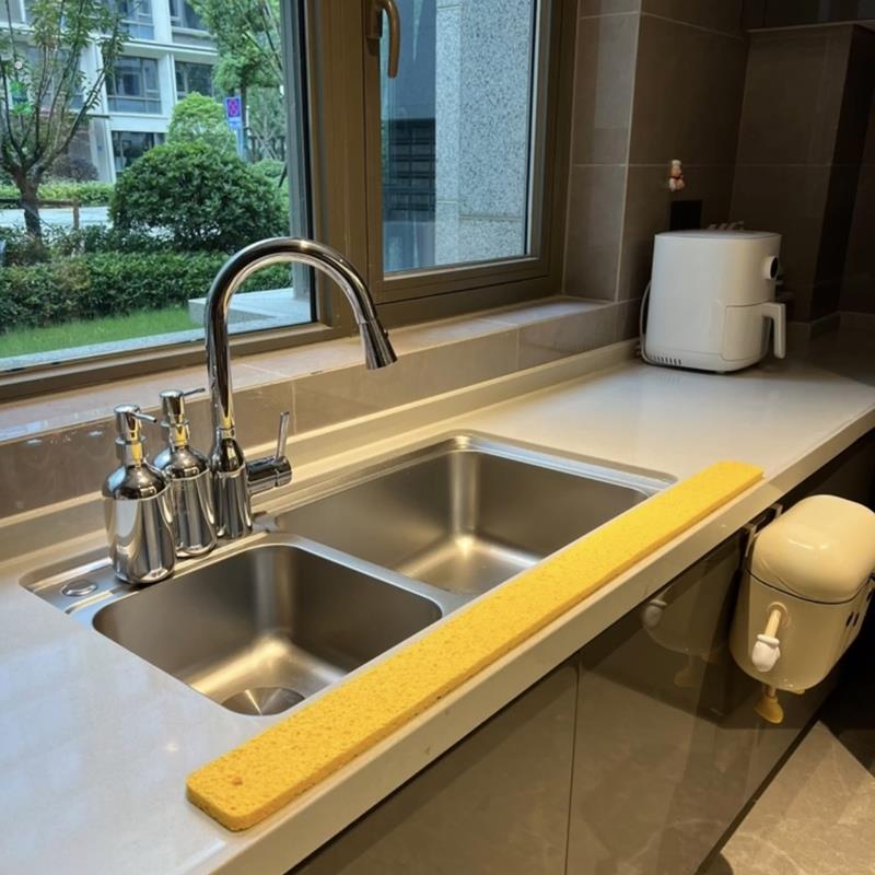 厨房水槽长条木浆棉吸水海绵垫水池洗碗台面吸水神器档水海绵擦