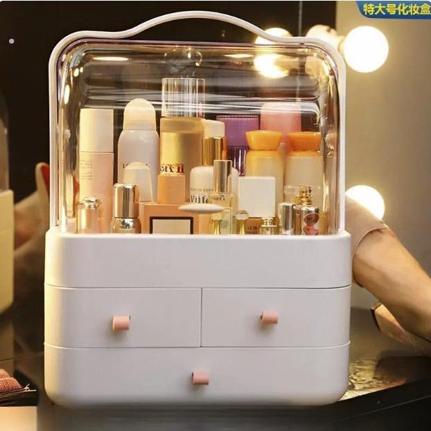 化妆品收纳盒宿舍桌面防尘整理箱梳妆台护肤品置物架带盖化妆盒