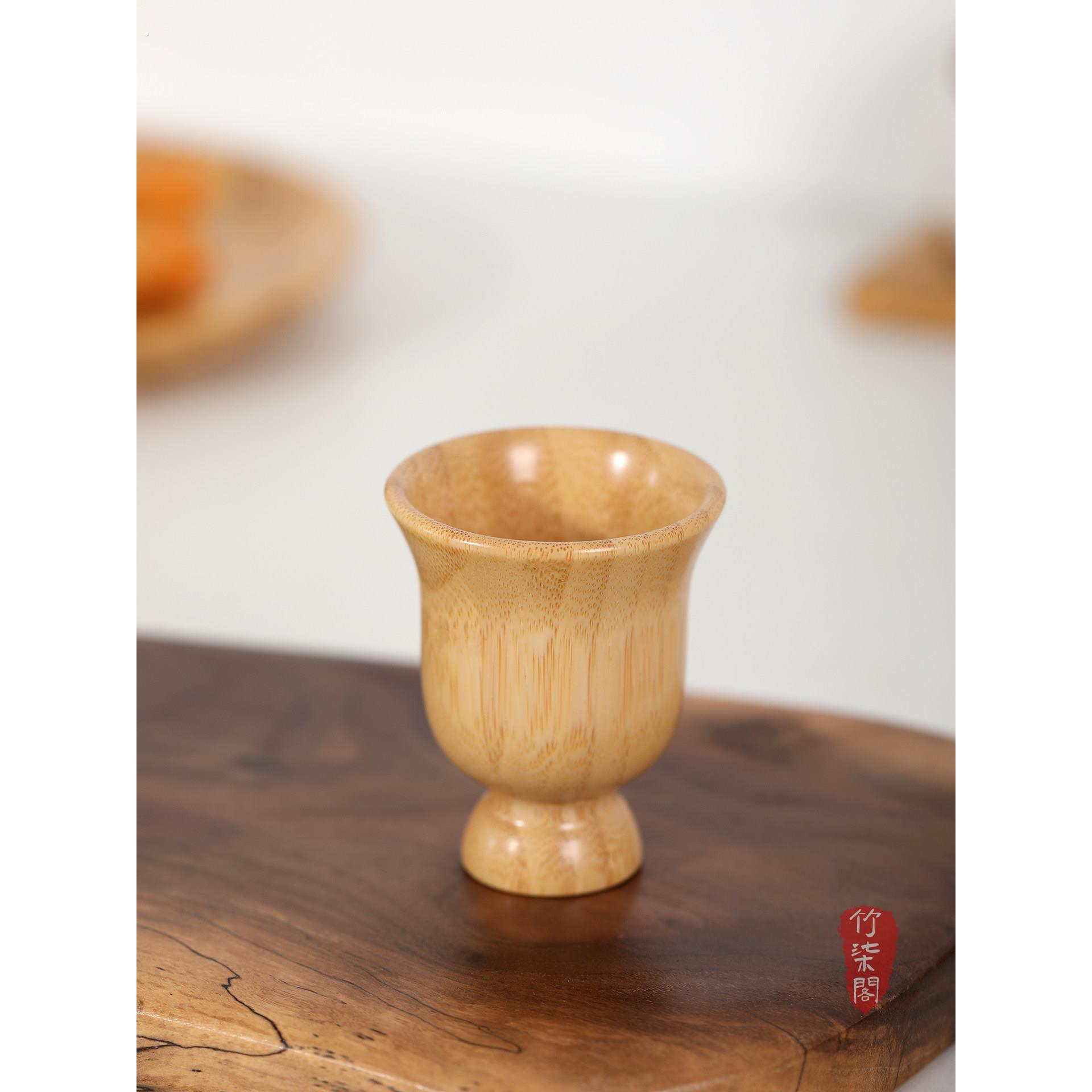 新中式高脚酒杯白酒古风楠竹竹根竹编竹杯喝酒茶杯酒具家用酒杯器