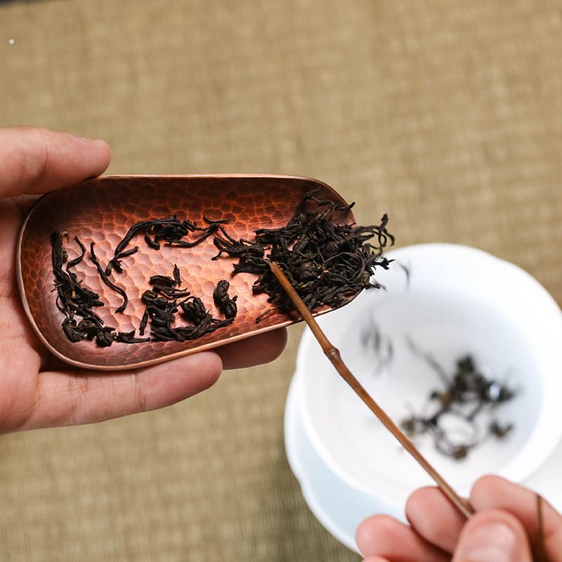 六合堂纯铜茶则中式复古茶荷手工锻打锤纹茶铲黄铜紫铜分茶勺配件