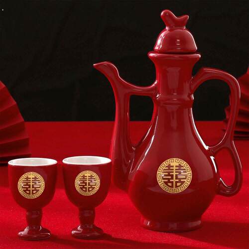 结婚敬酒杯婚宴陶瓷酒壶中式婚礼交杯分酒器喜庆套装中国红酒具
