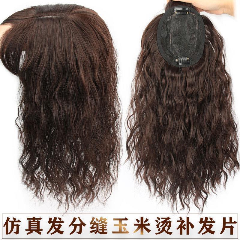 假发片 女中长卷发头顶遮盖白发自然蓬松彷真发玉米烫浏海 补发片