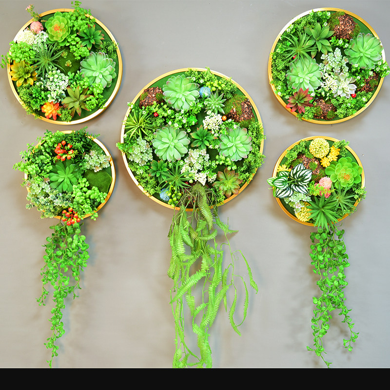 仿真植物壁挂绿植壁饰墙面装饰多肉挂件家居创意钛金圆形立体挂画