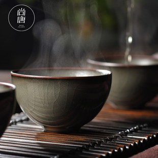 王文铁骨手工杯 龙泉青瓷铁胎主人杯 陶瓷功夫茶杯品茗杯冰裂茶碗