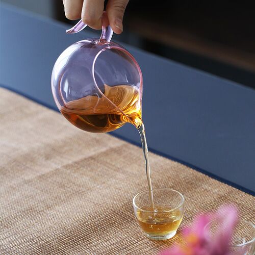粉色小清新耐热玻璃公道杯高硼硅分茶器功夫茶具草堂带把公杯茶海
